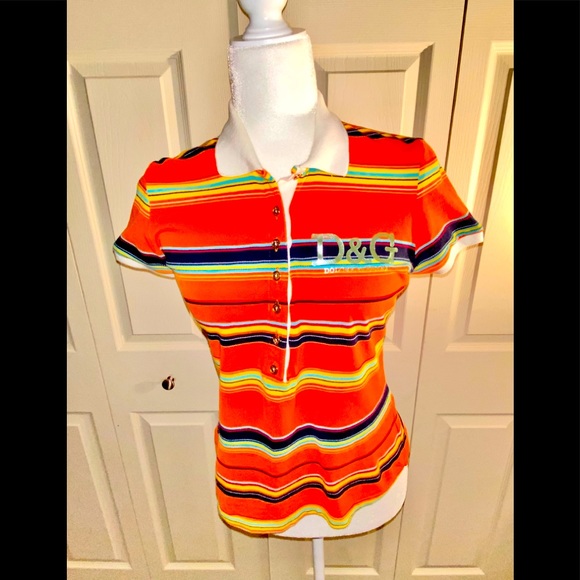 VINTAGE D&G POLO  
DOLCE GABBANA 
SIZE 40 ITALY STRIPED MULTI - Picture 4 of 11
